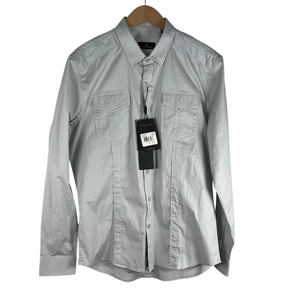7 Diamonds Mens Medium Light Gray Button Up Shirt Slim Stretch Western Luxury